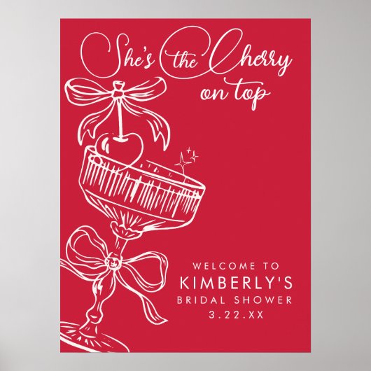 Trendy Red She's The Cherry On Top Bridal Shower Poster (Voorkant)