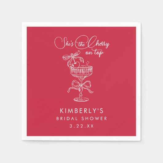 Trendy Red She's The Cherry On Top Bridal Shower Servet (Voorkant)
