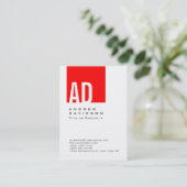 Trendy Red Striped Monogram White Visitekaartje (Staand voorkant)