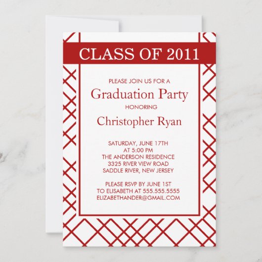 Trendy Red Stripes Afstuderen Invitation Kaart (Voorkant)