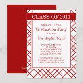 Trendy Red Stripes Afstuderen Invitation Kaart (Voorkant / Achterkant)