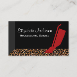 Trendy Red Vacuum Leopard Housekeeping Service Visitekaartje