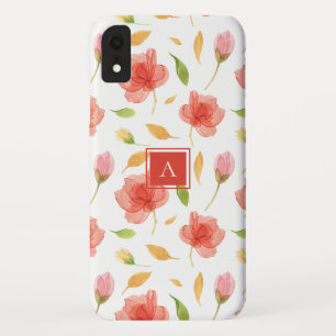 Trendy Red Waterverf Floral Pattern Monogram Case-Mate iPhone Case