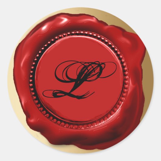 Trendy Red Wax Initiaal Letter Seal Ronde Sticker (Voorkant)