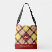 Trendy Red Wax Monogram Script Name Tartan Pset Crossbody Tas (Voorkant)