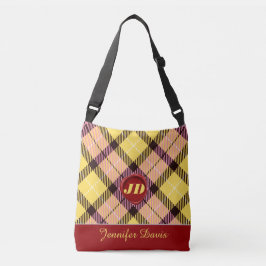Trendy Red Wax Monogram Script Name Tartan Pset Crossbody Tas