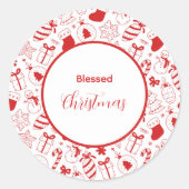 Trendy Red & White Christmas Icons Doodle Art Ronde Sticker (Voorkant)