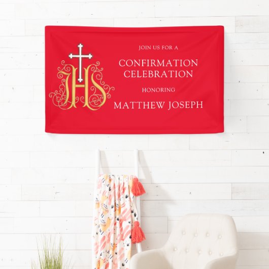 Trendy Red White Gold Logo bevestiging Spandoek (Insitu)