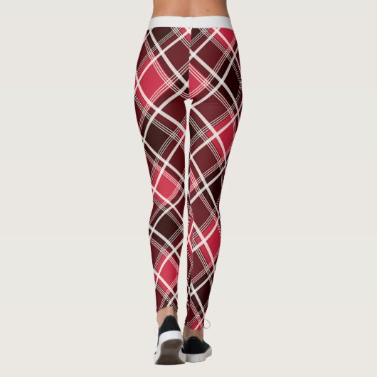 Trendy Red White Maroon Geometric Diamond Pattern Leggings (Achterkant)