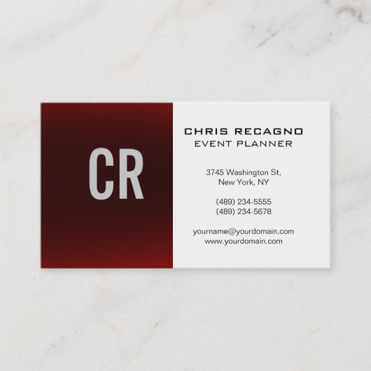 Trendy Red White Monogram Visitekaartje (Voorkant)