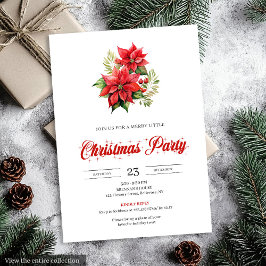 Trendy Red White Poinsettia Holiday Party Invites Kaart