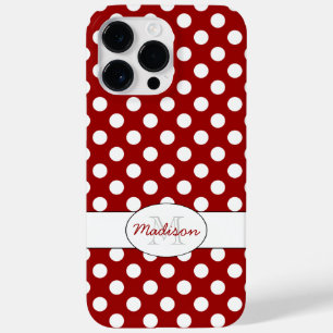 Trendy Red White polka dots Monogram Case-Mate iPhone Case