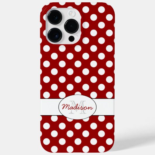 Trendy Red White polka dots Monogram Case-Mate iPhone Case (Achterkant)