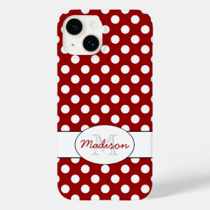 Trendy Red White polka dots Monogram Case-Mate iPhone 14 Hoesje
