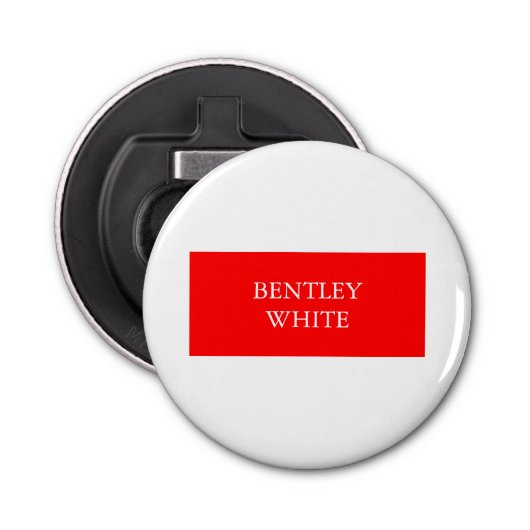 Trendy Red White, stijlvol, eenvoudig Jouw naam Button Flesopener (Voorkant)