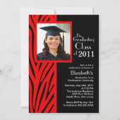 Trendy Red Zebra Photo Afstuderen Invitation Kaart (Voorkant)
