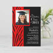 Trendy Red Zebra Photo Afstuderen Invitation Kaart (Staand voorkant)