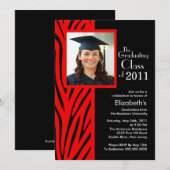 Trendy Red Zebra Photo Afstuderen Invitation Kaart (Voorkant / Achterkant)