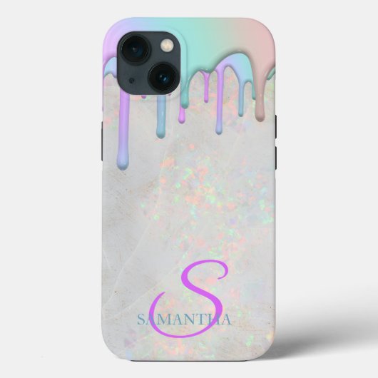 Trendy Regenboog Drips Holografisch Opal Case-Mate iPhone Case (Achterkant)