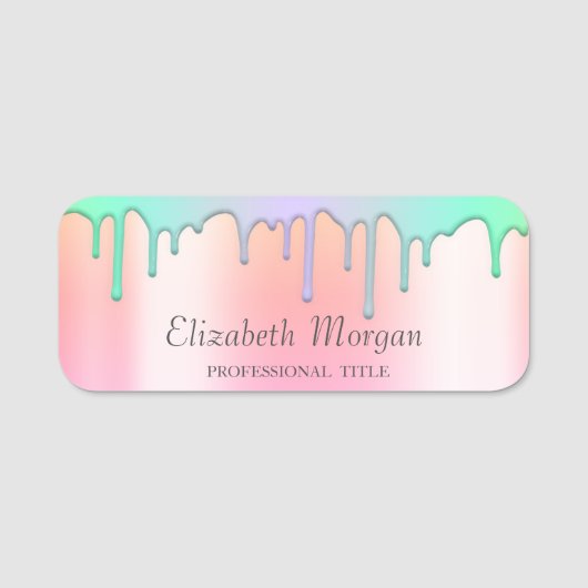 Trendy Regenboog Drips,Roze Goud  Naamplaatje (Voorkant)