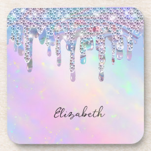 Trendy Regenboog Glitter Drips Holografisch Bier Onderzetter