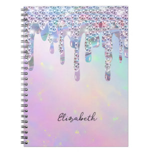 Trendy Regenboog Glitter Drips Holografisch Notitieboek