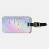 Trendy regenboog glitter druppels holografisch bagagelabel (Voorkant horizontaal)