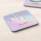 Trendy regenboog glitter druppels holografisch bier onderzetter (Linkerzijde)