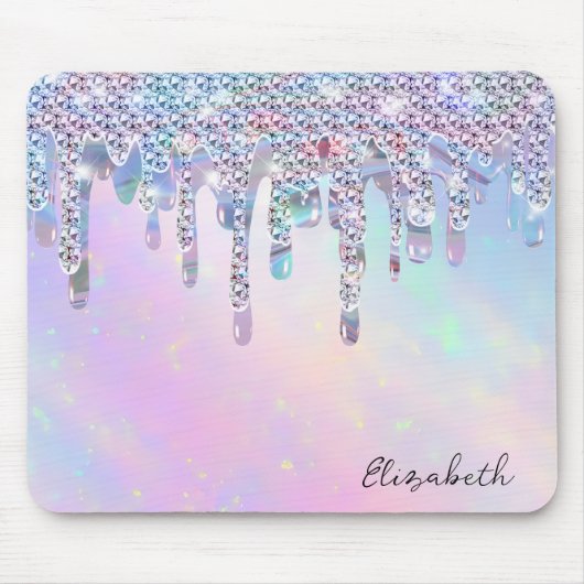 Trendy regenboog glitter druppels holografisch muismat (Voorkant)