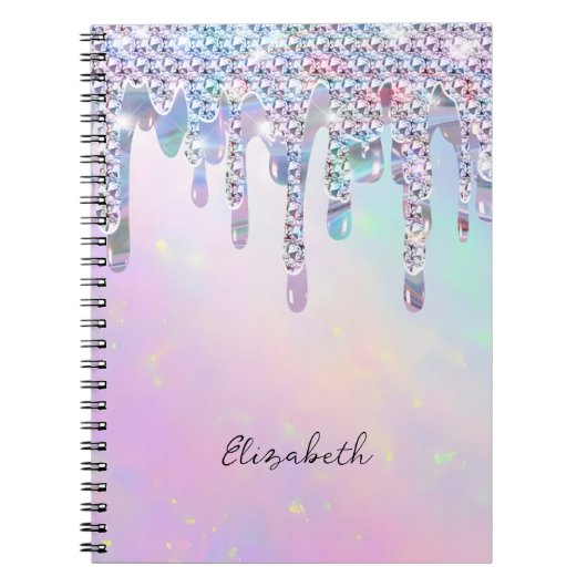 Trendy regenboog glitter druppels holografisch notitieboek (Voorkant)