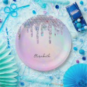 Trendy regenboog glitter druppels holografisch papieren bordje (Feest)