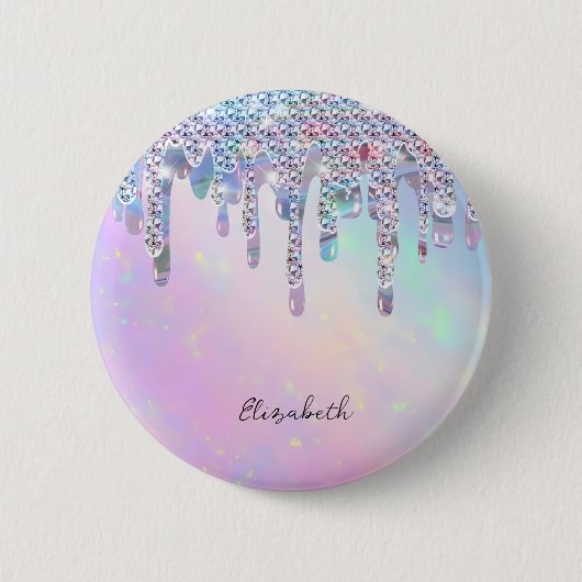 Trendy regenboog glitter druppels holografisch ronde button 5,7 cm (Voorkant)