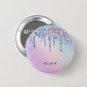 Trendy regenboog glitter druppels holografisch ronde button 5,7 cm (Voorkant /achterkant)