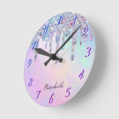 Trendy regenboog glitter druppels holografisch ronde klok (Hoek)