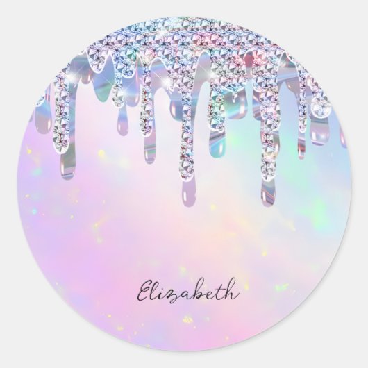 Trendy regenboog glitter druppels holografisch ronde sticker (Voorkant)