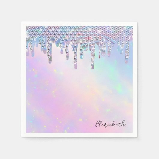 Trendy regenboog glitter druppels holografisch servet (Voorkant)