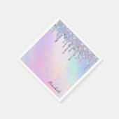 Trendy regenboog glitter druppels holografisch servet (Hoek)