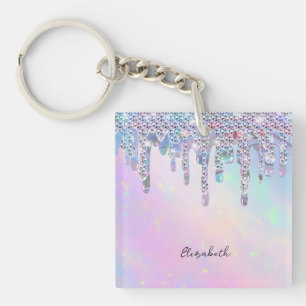 Trendy regenboog glitter druppels holografisch sleutelhanger