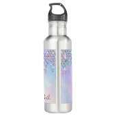 Trendy regenboog glitter druppels holografisch waterfles (Achterkant)