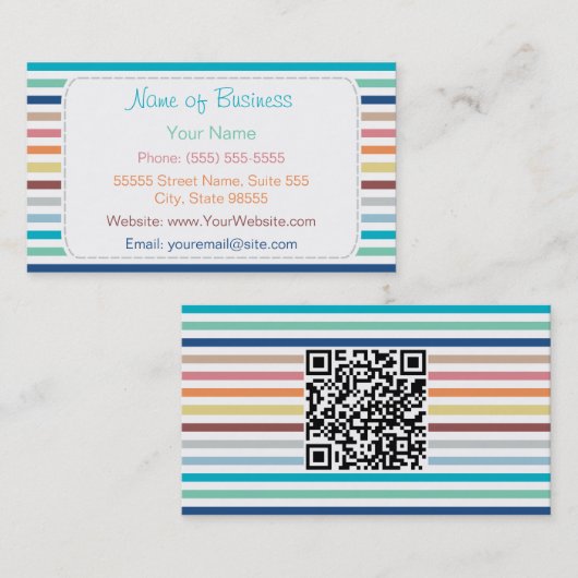 Trendy regenboog horizontale strepen met QR-code Visitekaartje (Voorkant / Achterkant)
