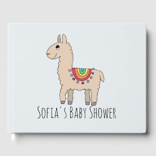 Trendy Regenboog Lama Cartoon en Naam Baby Shower Gastenboek
