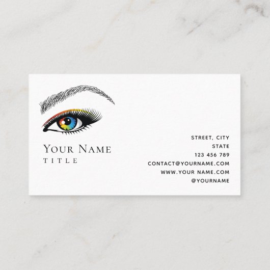 Trendy regenboog make-up artist wimpers extensie visitekaartje (Achterkant)