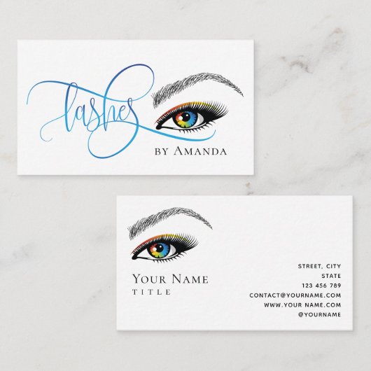 Trendy regenboog make-up artist wimpers extensie visitekaartje (Voorkant / Achterkant)