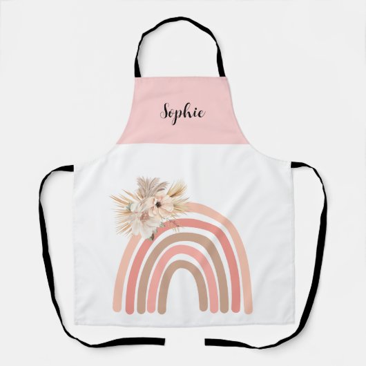 Trendy regenboog roze Boho gedroogde bloemen Schort (Voorkant)