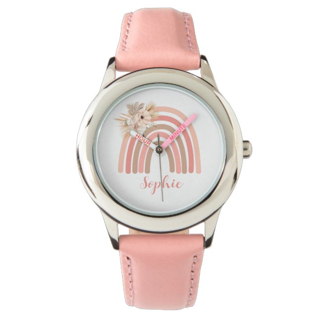 Trendy regenboog roze gedroogde Boho bloemen Horloge (Voorkant)