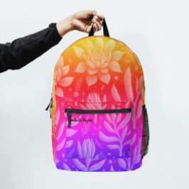 Trendy regenbooggradiënt tuin Zen bloemmotief  Bedrukte Rugzak