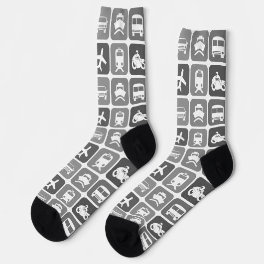 Trendy Reisiconen Zwart en Wit Patroon Sokken (Links)