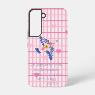 Trendy Religieus Roze Lattice Hart Folk Art Duif Samsung Galaxy Hoesje