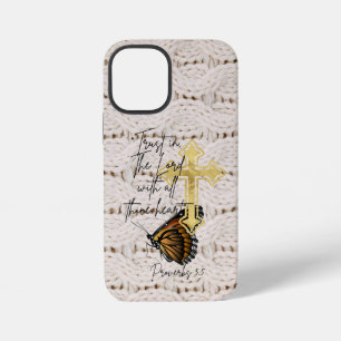 Trendy Religieuze Breiwerk Bruine Vlinder Kruis iPhone 12 Mini Hoesje