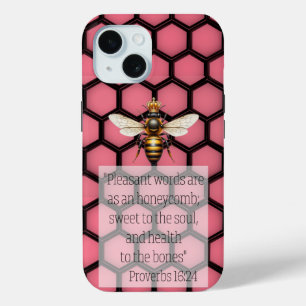 Trendy Religieuze Roze Zwarte Honingraat Koningin  iPhone 15 Case